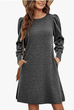 Puff Sleeve Knit Sweater Dress