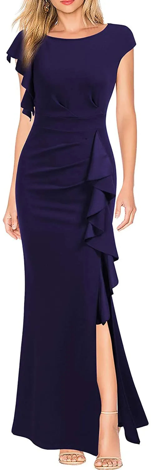 Ruffle Accent Bodycon Midi Dress