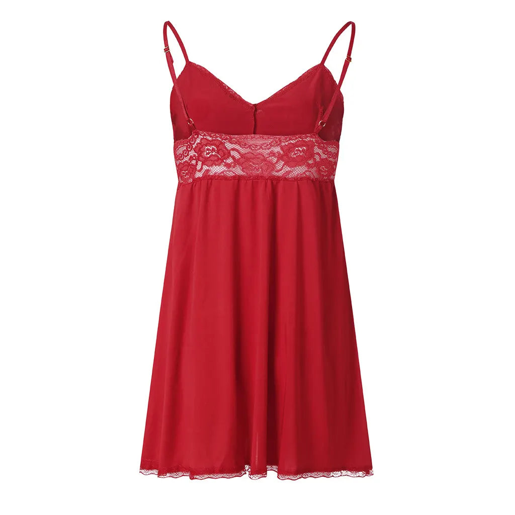 Lace Trim Babydoll Nightgown, V-Neck Modal Sleep Dress