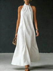 Halter Neck Linen Blend Maxi Dress