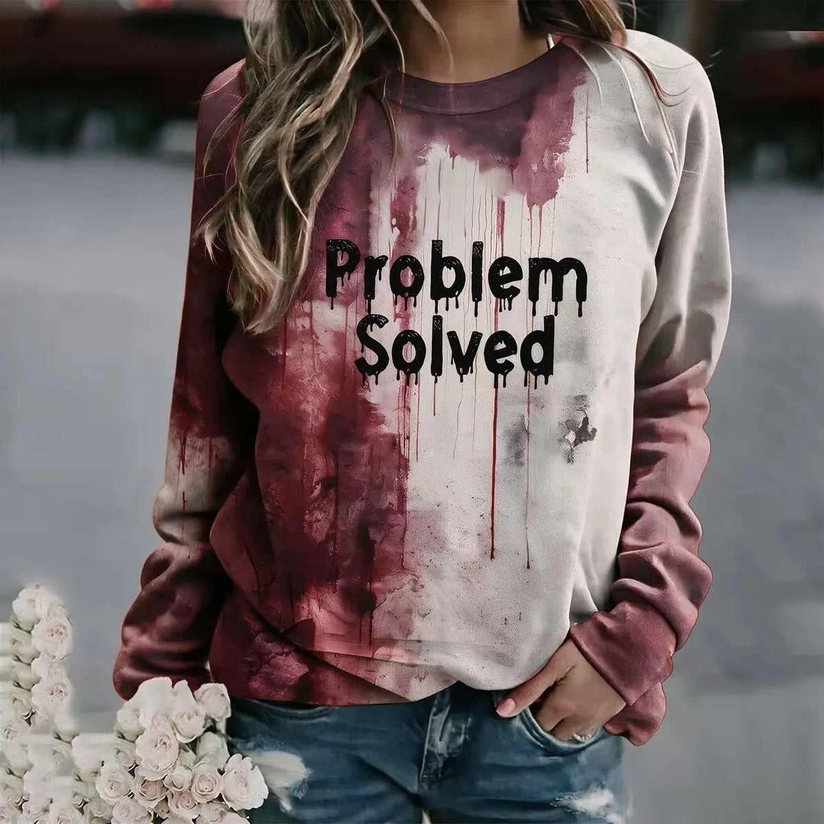 Halloween Tie‑Dye Letter Print Crew Neck Sweatshirt