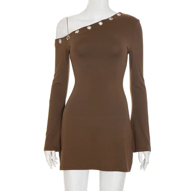One Shoulder Button Bodycon Mini Dress