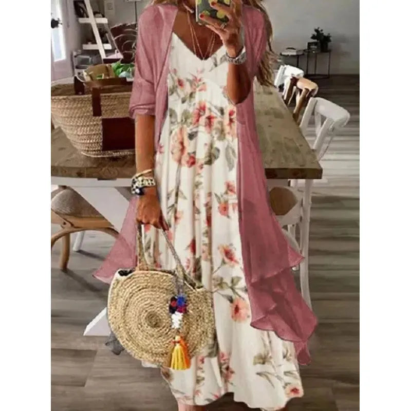 Printed V Neck Cami Long Dress