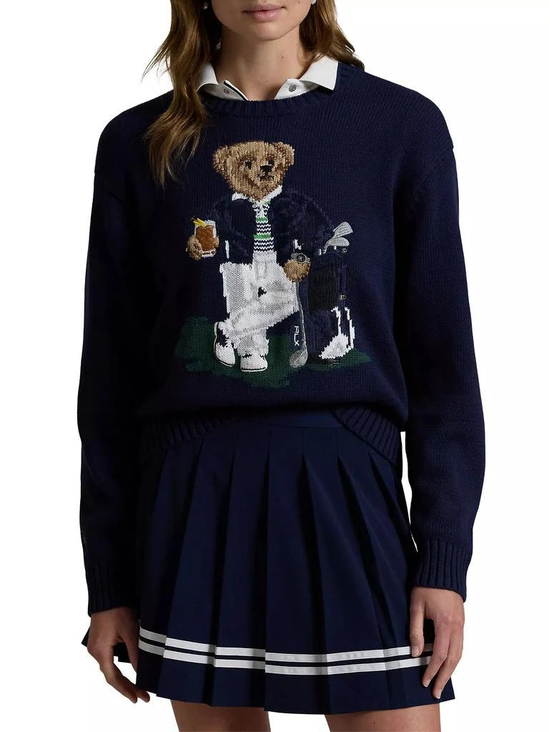 Cartoon Bear Applique Crew Neck Pullover Sweater