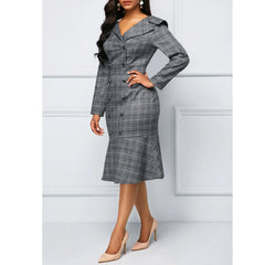 laid Double Breasted Ruffle Hem Midi Dress