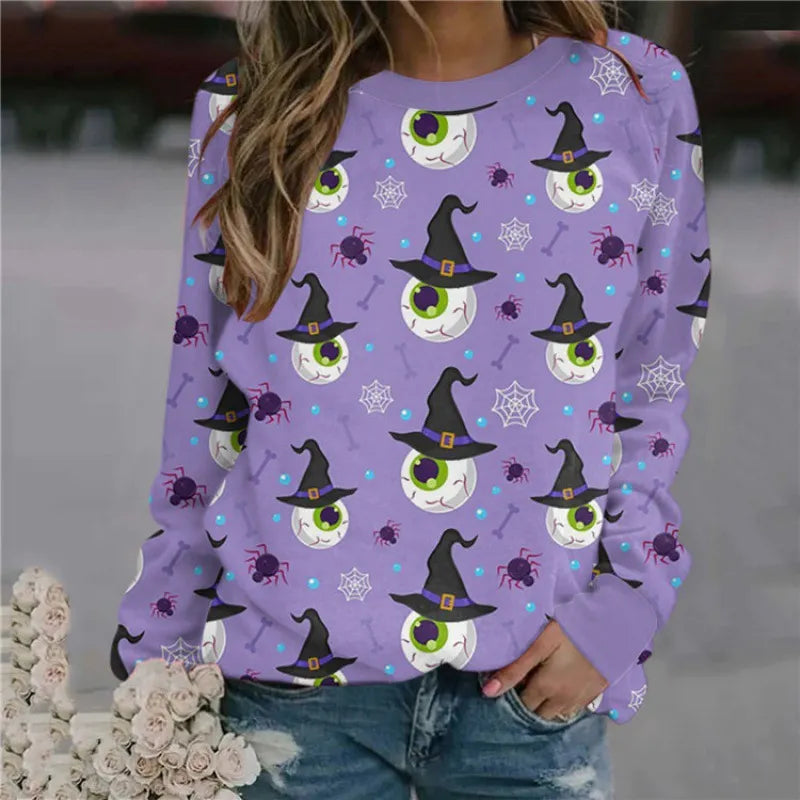 Halloween Bat Print Crew Neck Sweatshirt