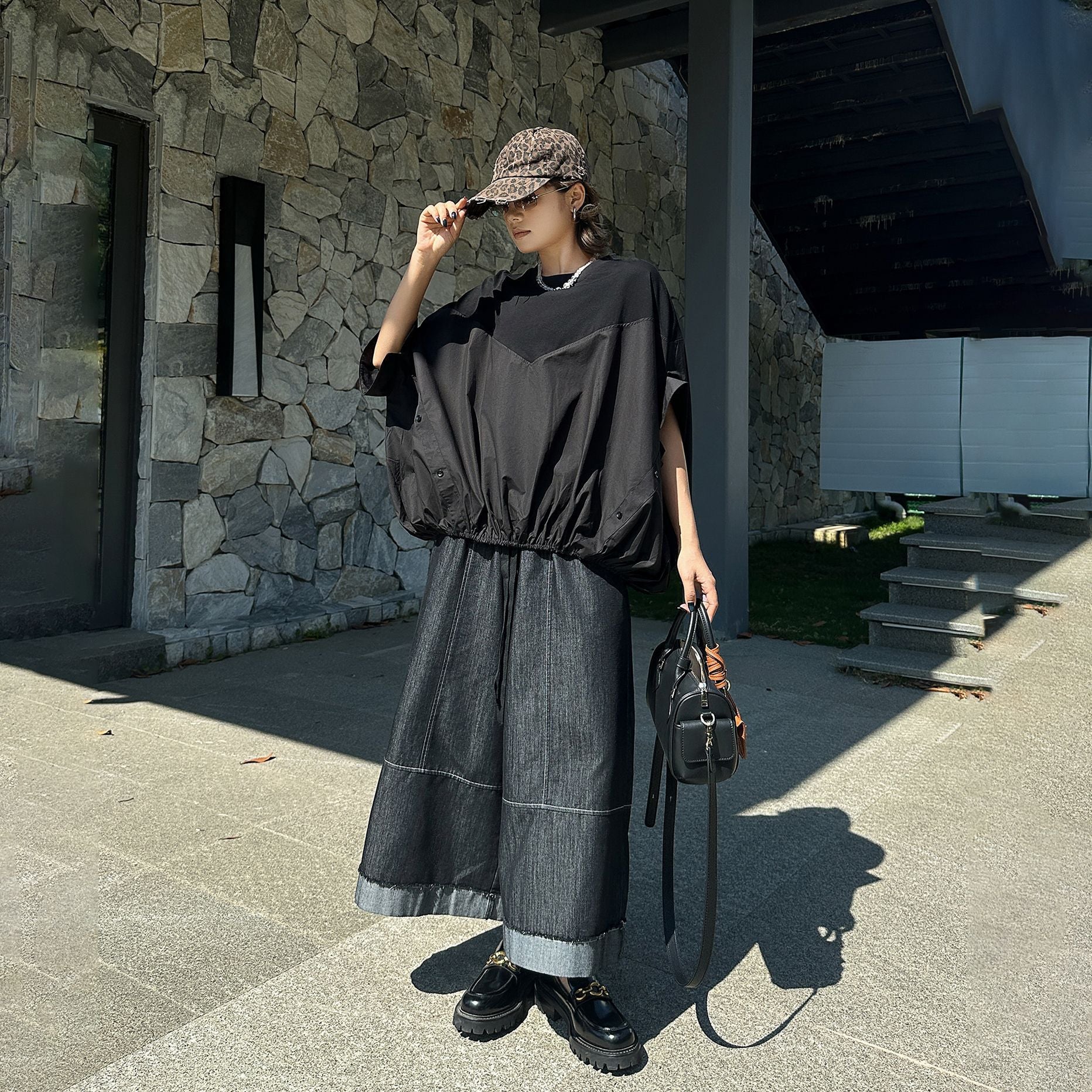 Spliced Oversized Batwing T-Shirt