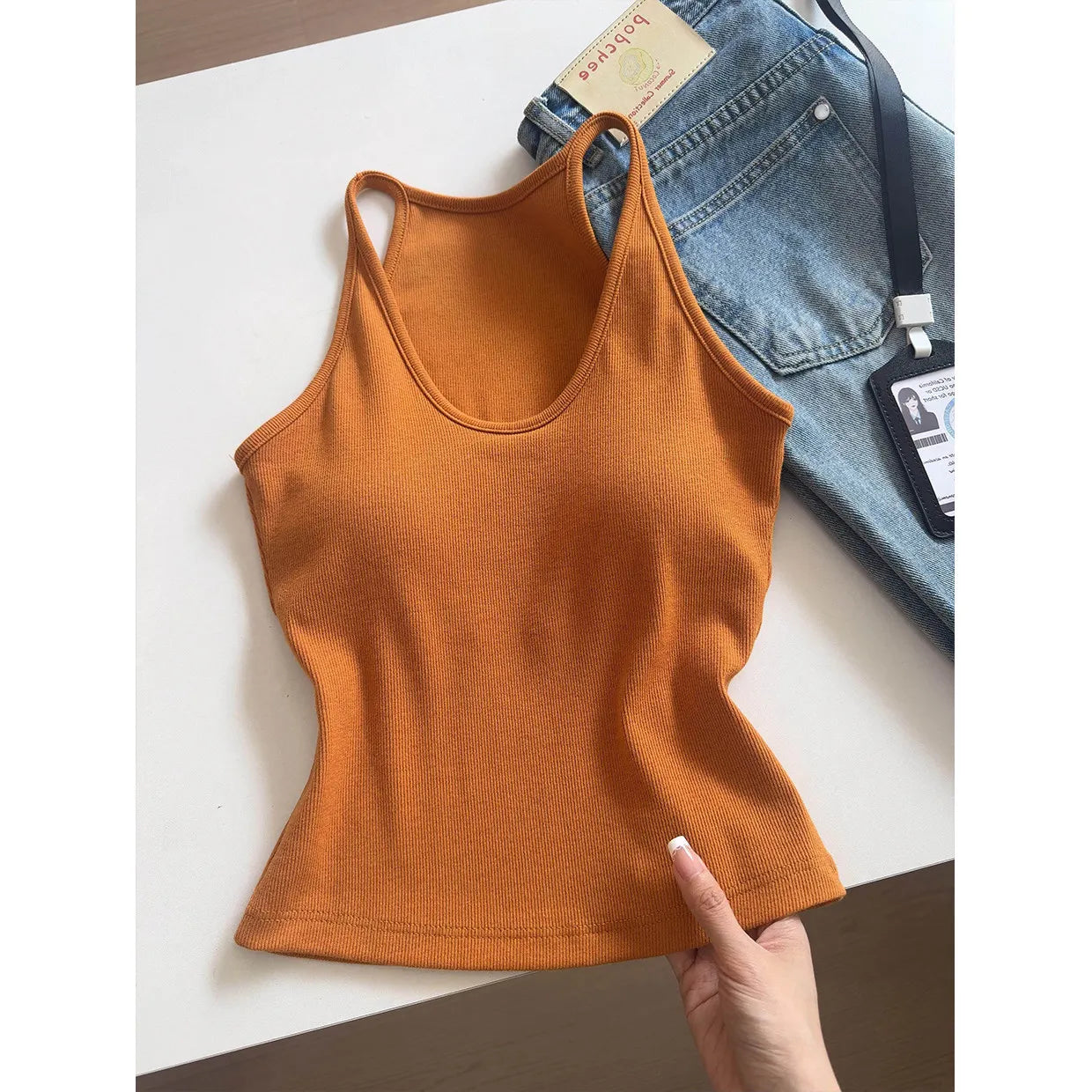Basic U Neck Spaghetti Strap Ribbed Casual Cami Top