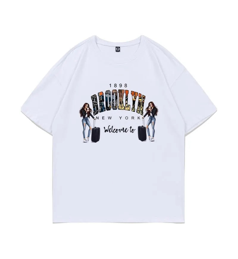 Men's Brooklyn Letter Print Loose Cotton Short Sleeve T-Shirt