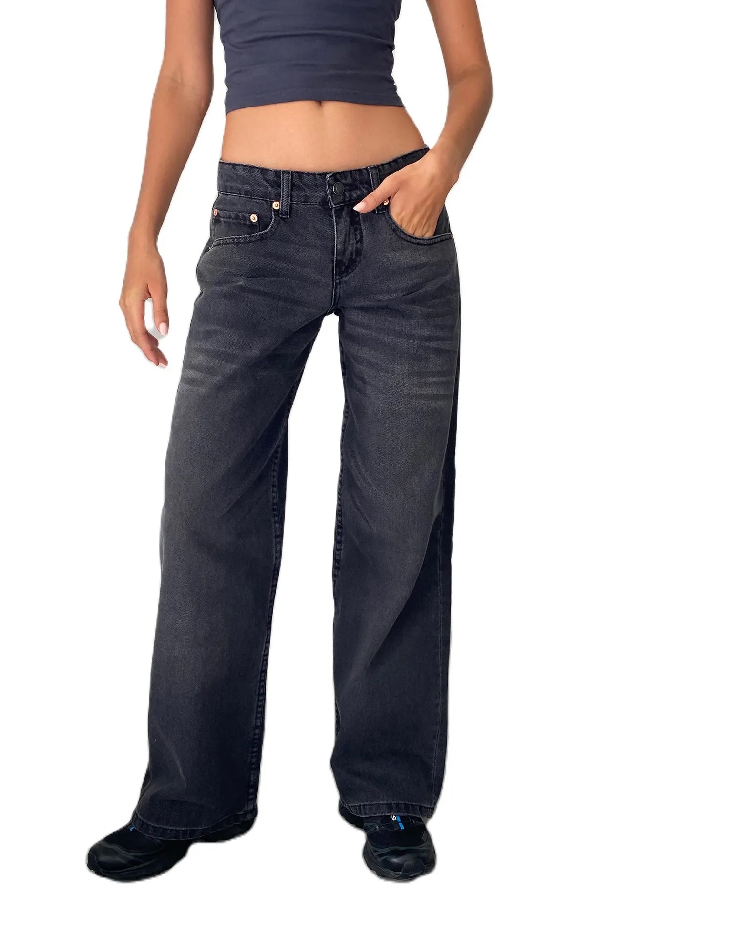 Vintage Wash Low Rise Wide Leg Denim Jeans