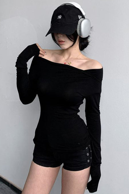 Casual Off Shoulder Long Sleeve Tunic Shirt Top Blouse