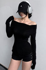 Casual Off Shoulder Long Sleeve Tunic Shirt Top Blouse
