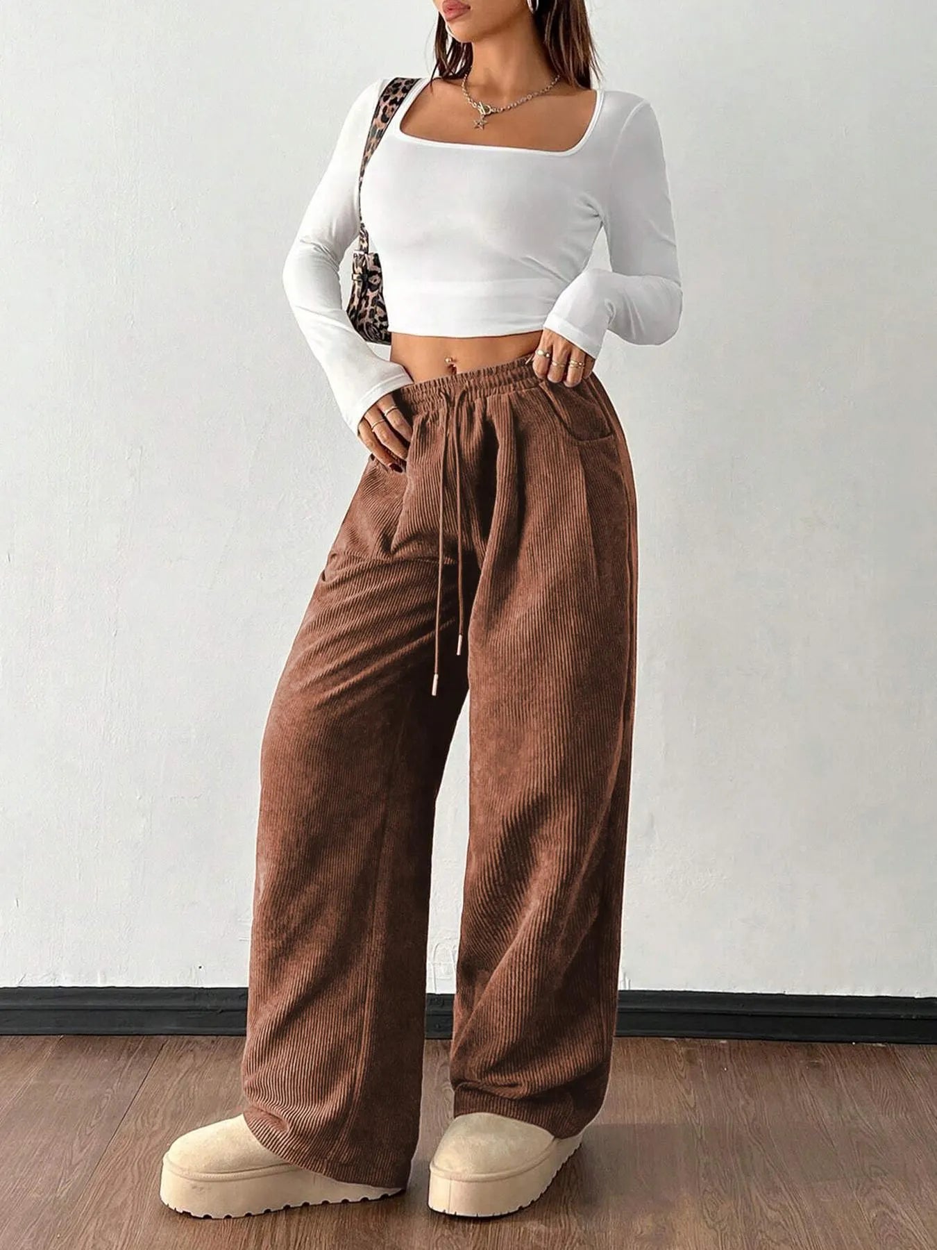 Drawstring Waist Straight Leg Casual Pants