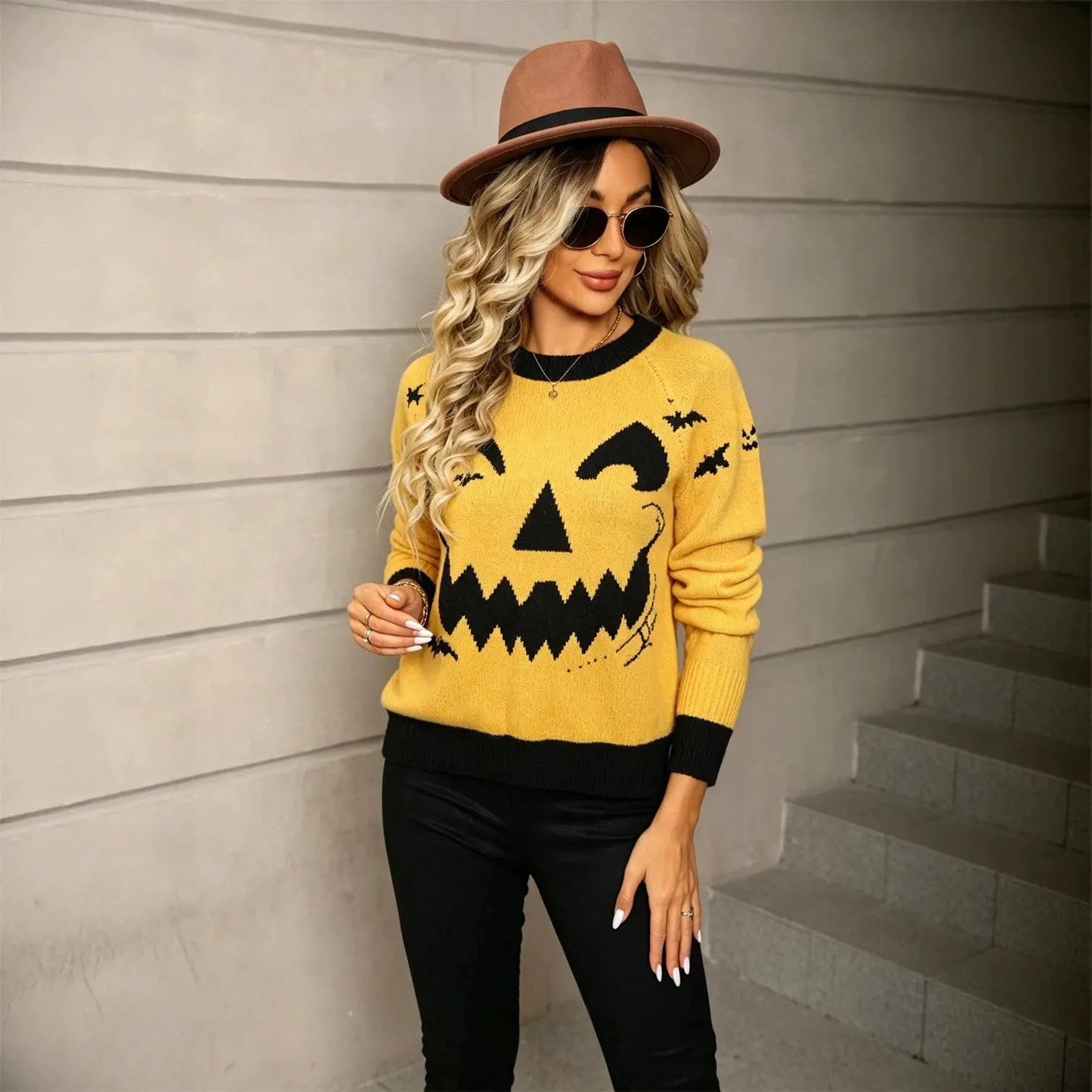 Halloween Pumpkin Face Crew Neck Sweater