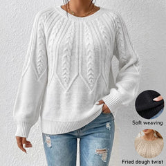 White Cable Knit Crew Neck Sweater Oversized Long Sleeve Pullover Jumper