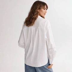 White Floral Embroidery Eyelet Collar Oversized Long Sleeve Cotton Shirt