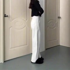 High Waist Solid White Wide Leg Jeans