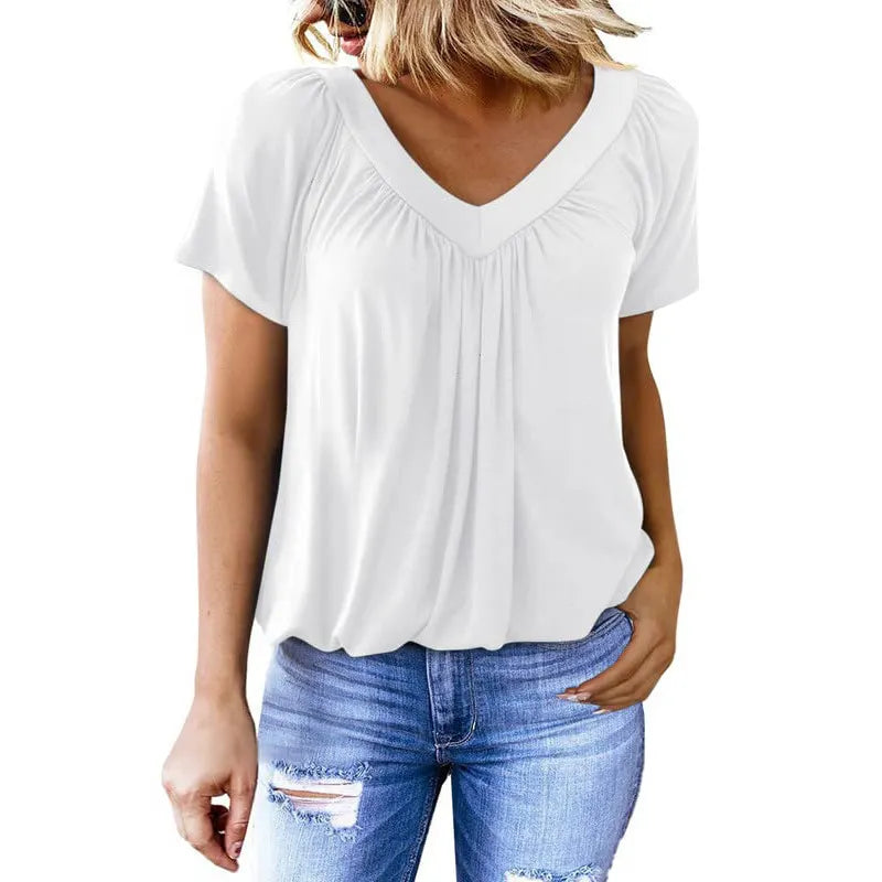 V Neck Ruched Puff Sleeve Top