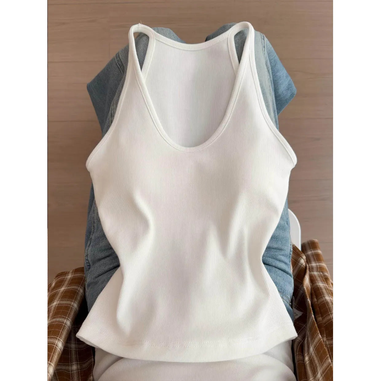 Basic U Neck Spaghetti Strap Ribbed Casual Cami Top