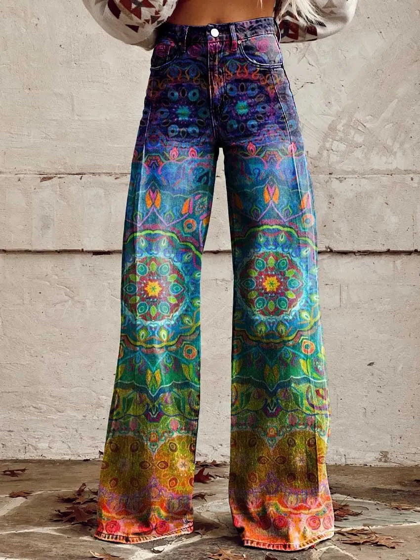 Printed Flare Work Pants