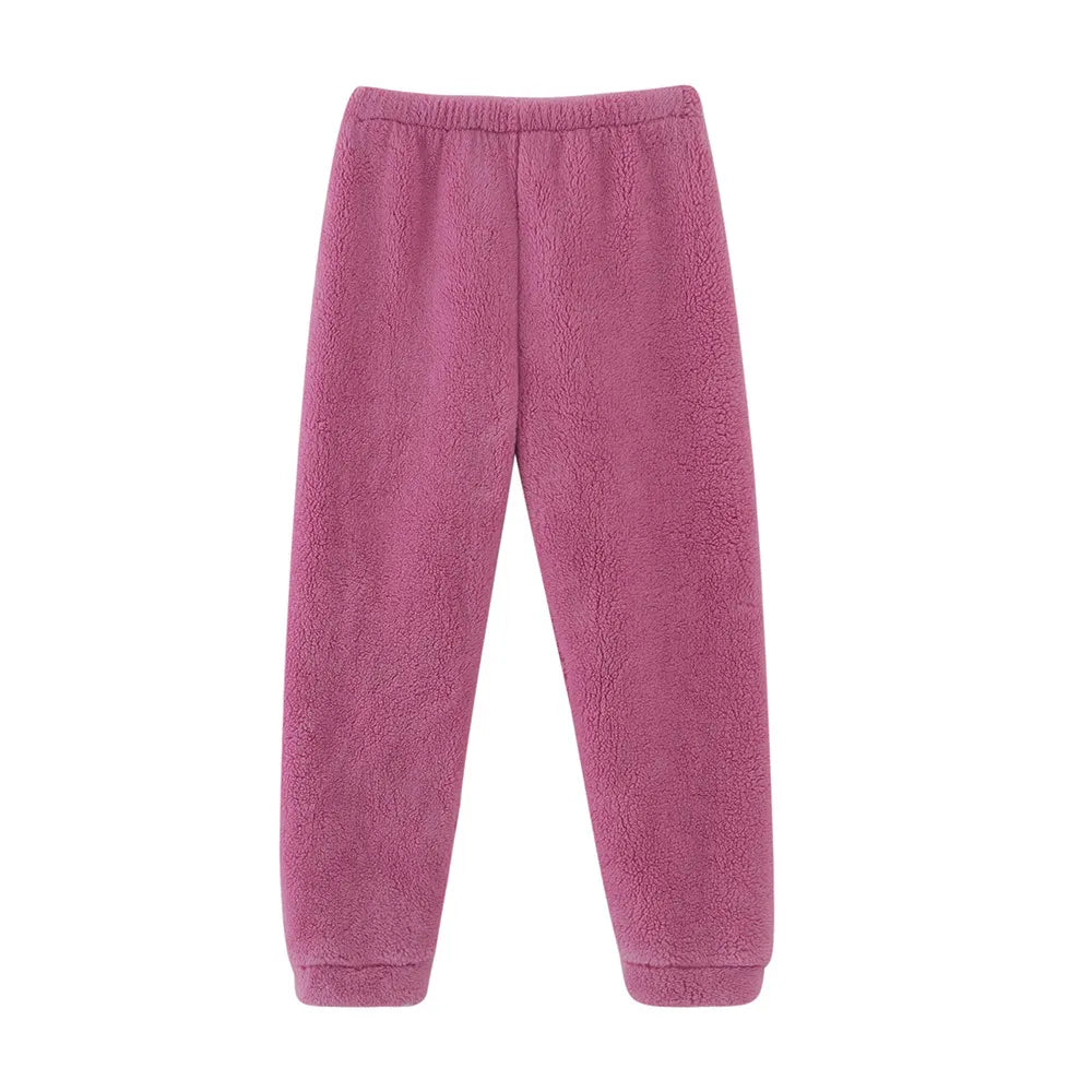 Elastic Waist Fluffy Purple Loungewear Sleep Pants