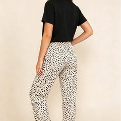 Color Block Polka Dot Pocket Short Sleeve Long Pants Loungewear Set
