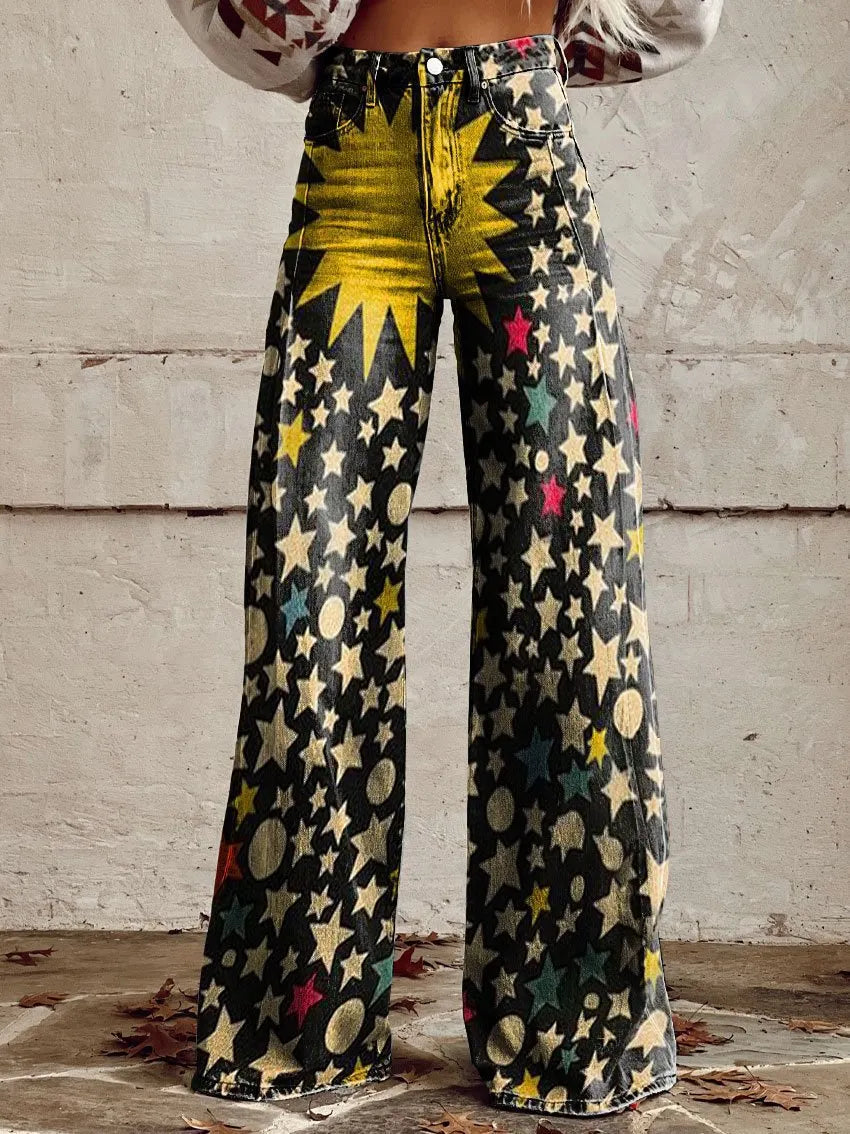 Printed Flare Work Pants