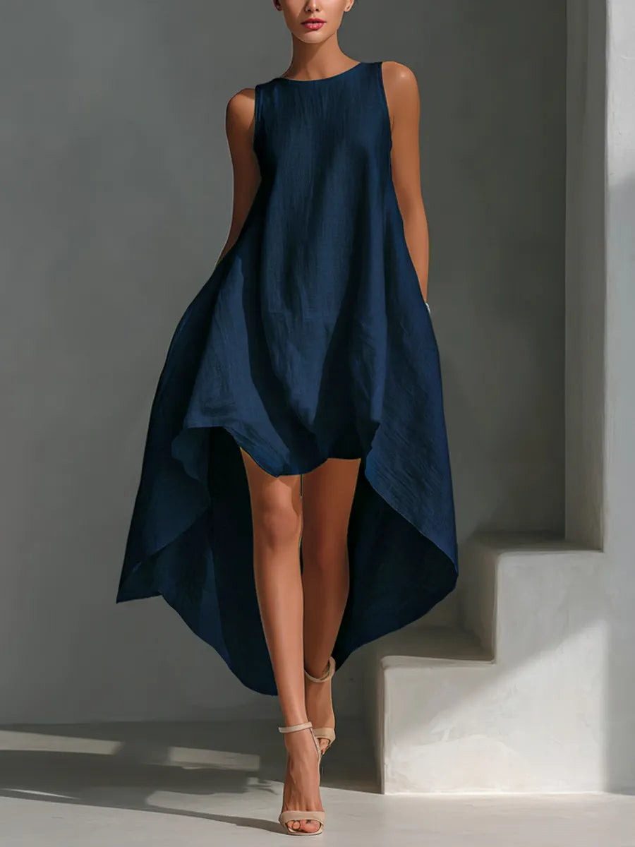 Sleeveless High-Low Hem A-Line Maxi Dress
