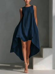 Linen Blend Sleeveless High-Low Dress