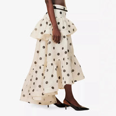 High Waist Polka Dot Tiered Midi Skirt