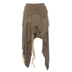 Vintage Irregular Patchwork High Waist Flowy Maxi Skirt