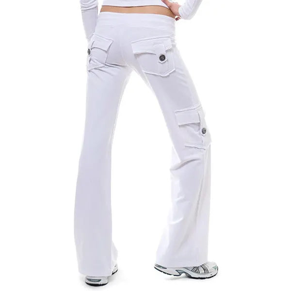 Cargo Flare Pants, High Waist Wide Leg Casual Trousers