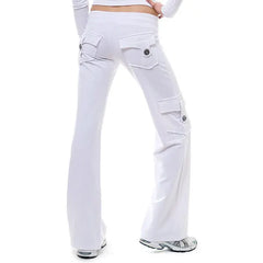 Cargo Flare Pants, High Waist Wide Leg Casual Trousers