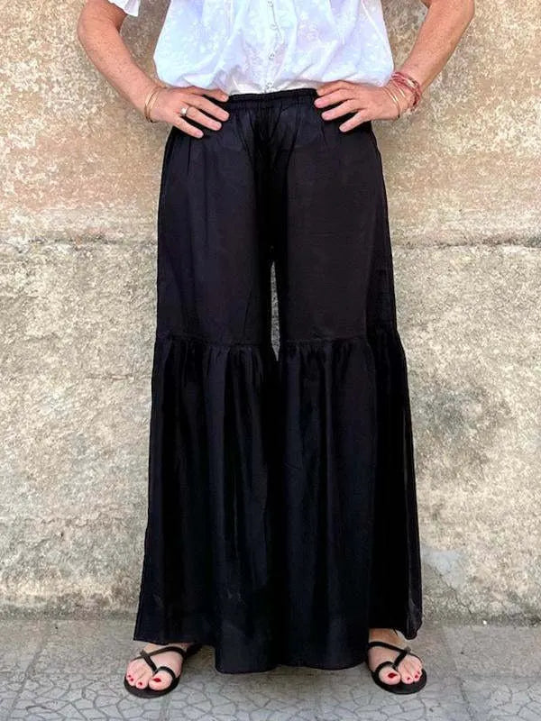 Striped Print High Waist Polyester Flared Wide Leg Long Casual Pants