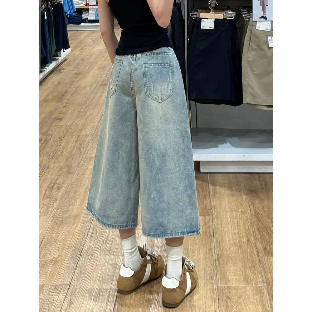 High Waist Ripped Wide Leg Cropped Jeans