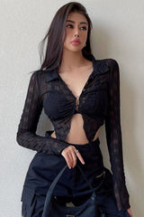 Long Sleeve Cardigan Crop Shirt Top