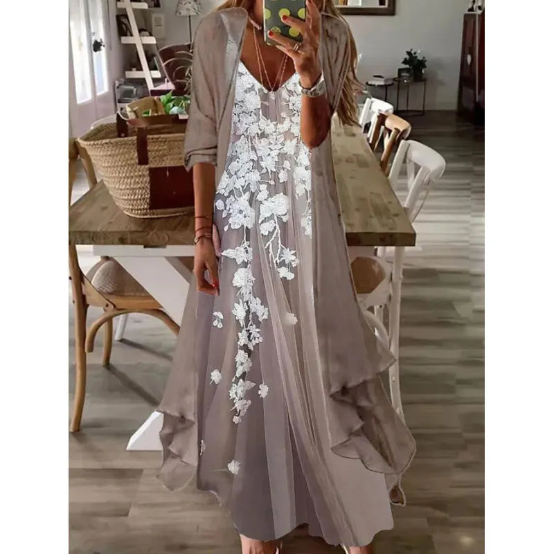 Printed V Neck Cami Long Dress