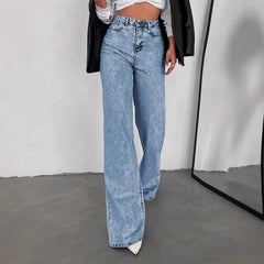 Acid Wash High Waist Wide Leg Denim Jeans