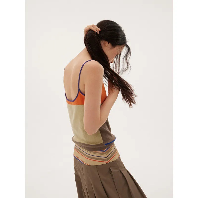Contrast Trim Color Block Thin Strap Cami Top