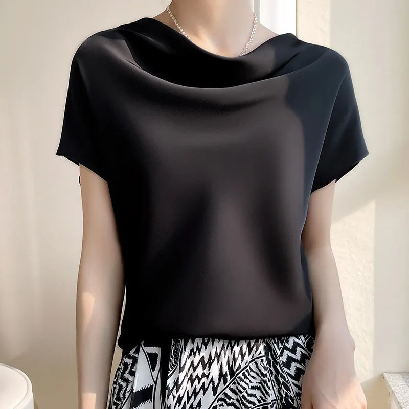 Cowl Neck Short Sleeve Blouse
