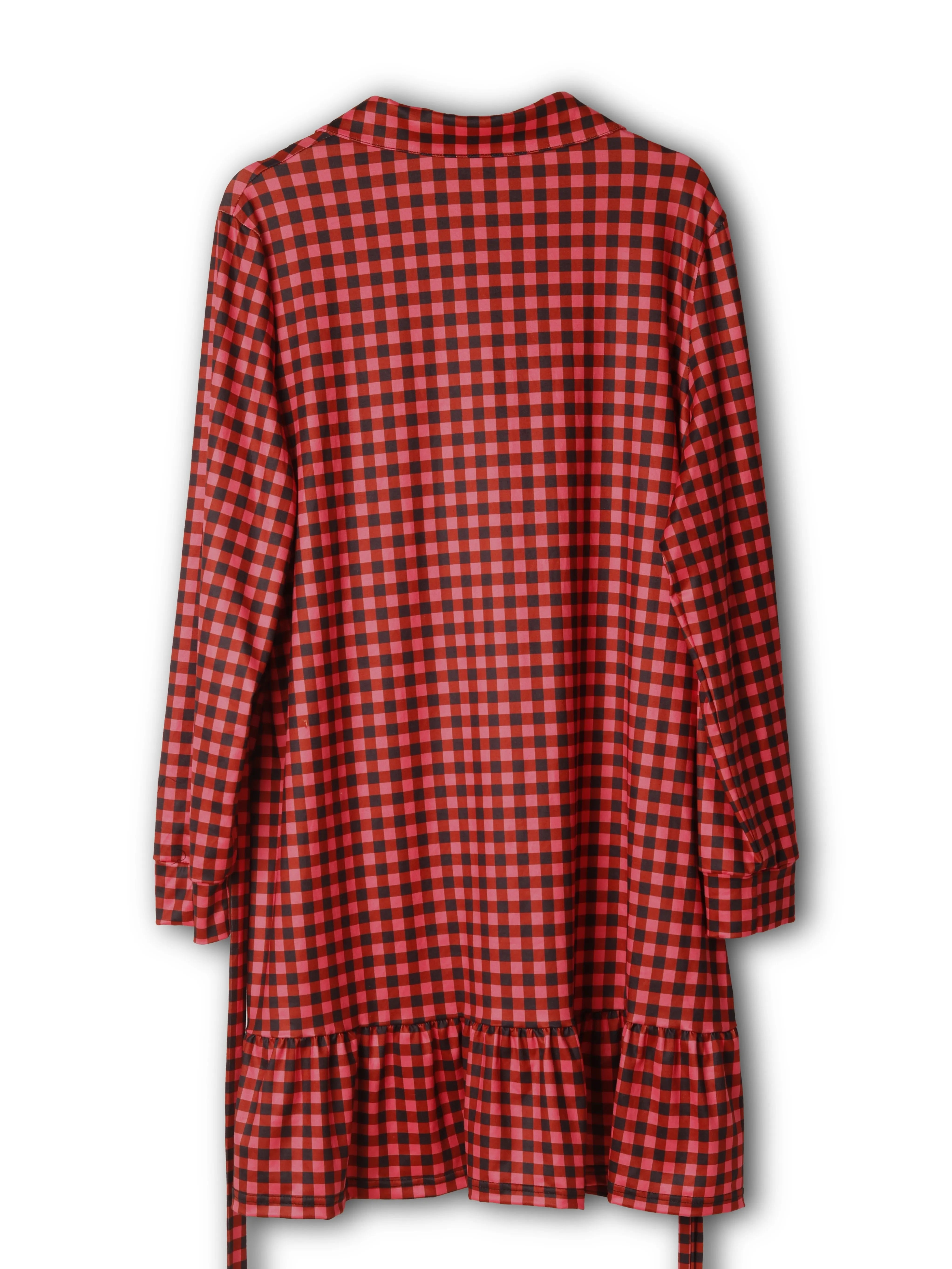 Plus Size Red Plaid Ruffle Hem Shirt Dress