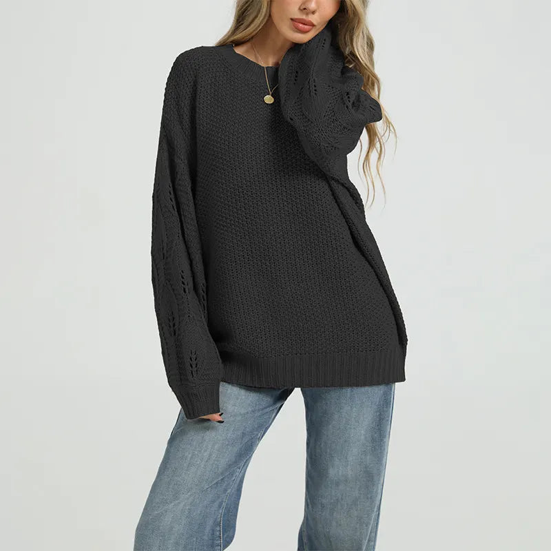 Round Neck Loose Hollow Knit Pullover Sweater