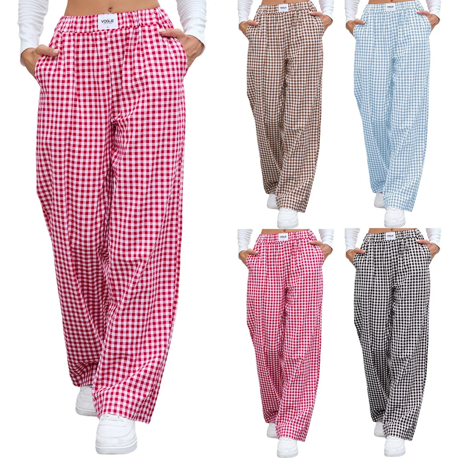 Gingham High Waist Wide Leg Pants