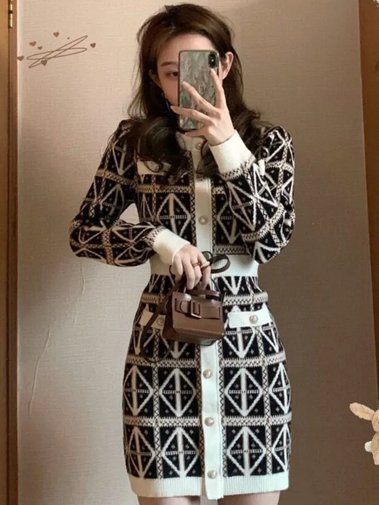 Geometric Pattern Knit Mini Dress