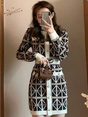 Geometric Pattern Knit Mini Dress