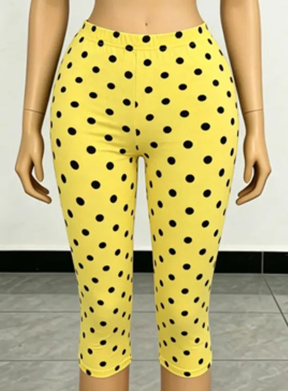 Polka Dot Halter Cutout Crop Top & Capri Pants Two Piece Set