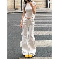 Low Rise Solid White Flare Denim Jeans