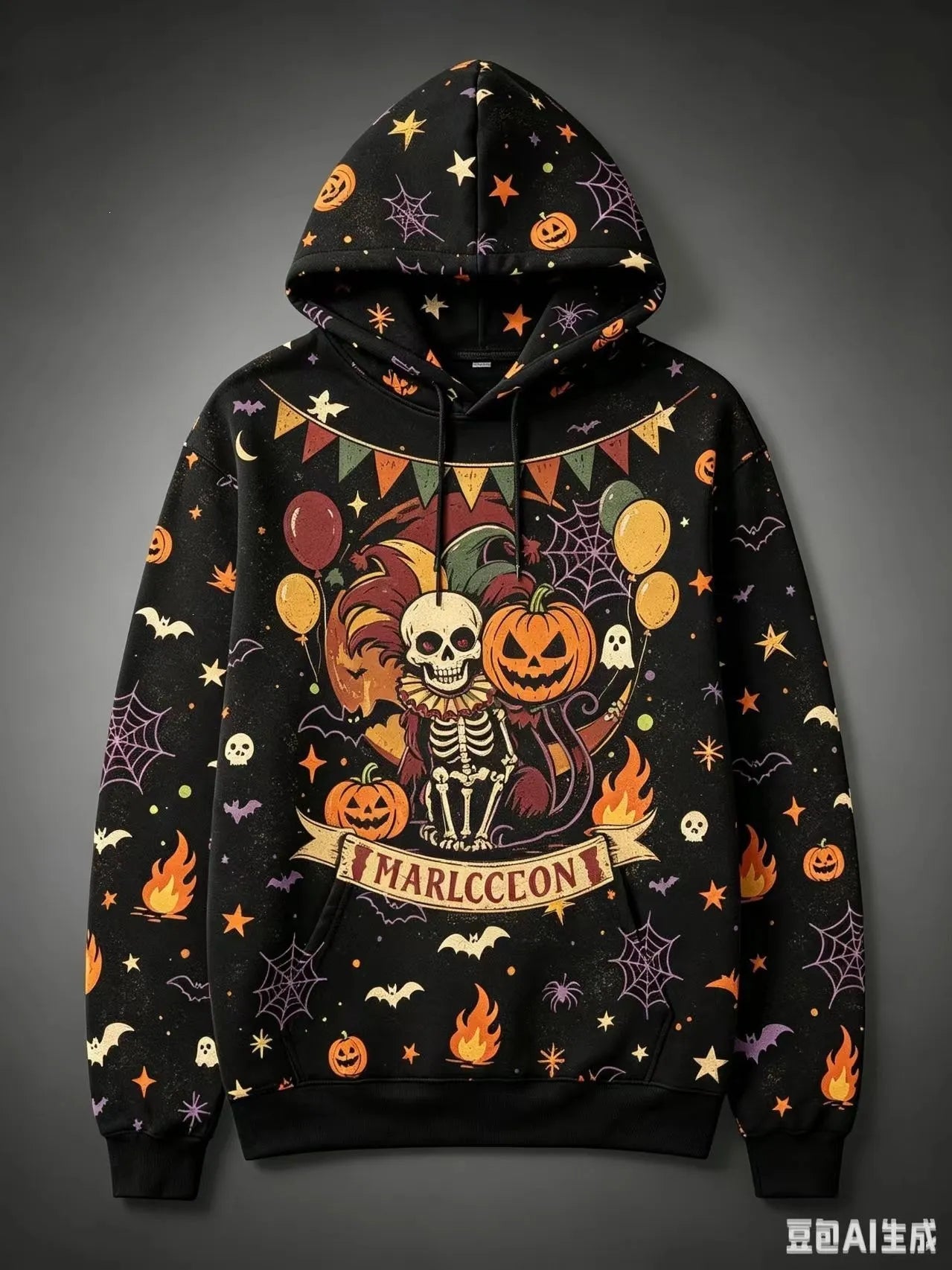 Halloween Black Cat Pumpkin Bat Moon Graphic Hoodie