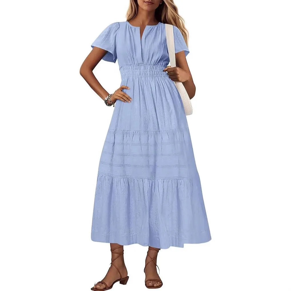 V-Neck Smocked Waist Tiered Maxi Dress