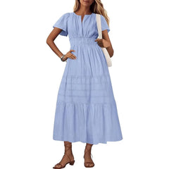 V-Neck Smocked Waist Tiered Maxi Dress